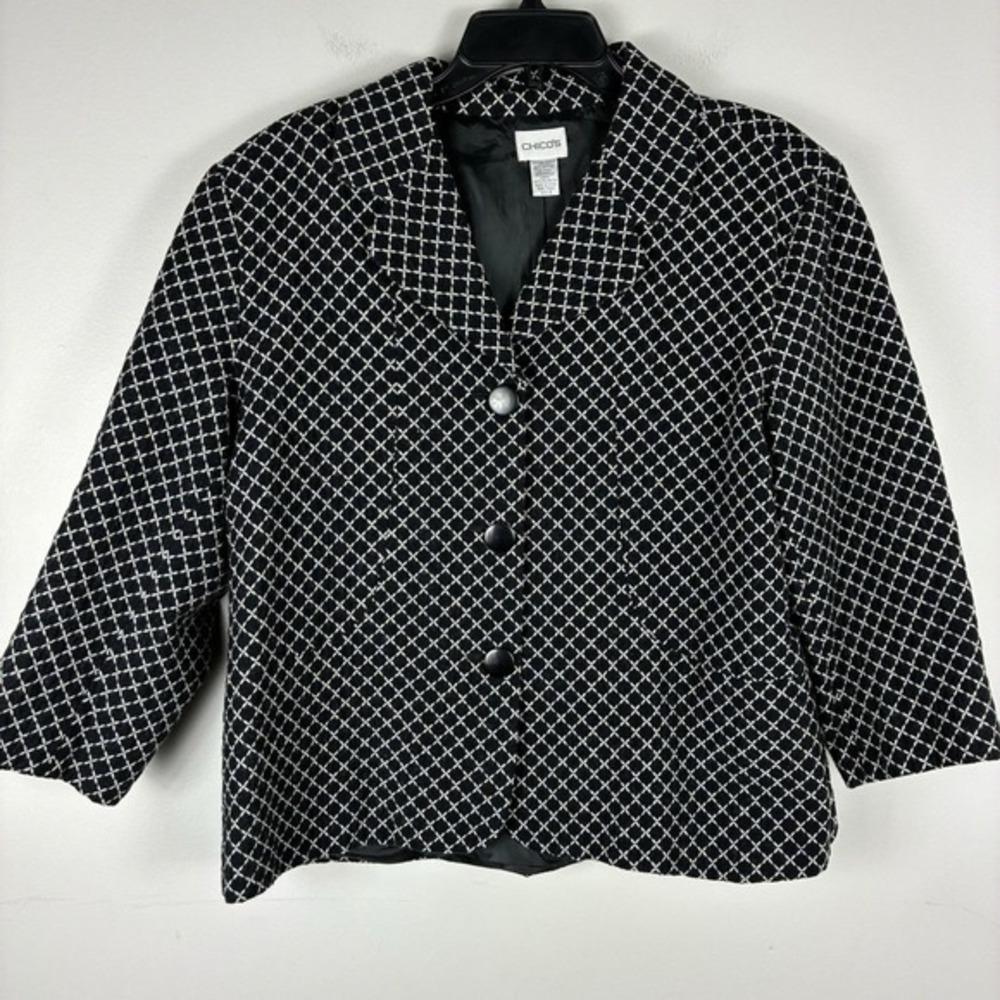 Chicos Short Jacket Womans sz 3 / XL Black Wool Blend Work Blazer